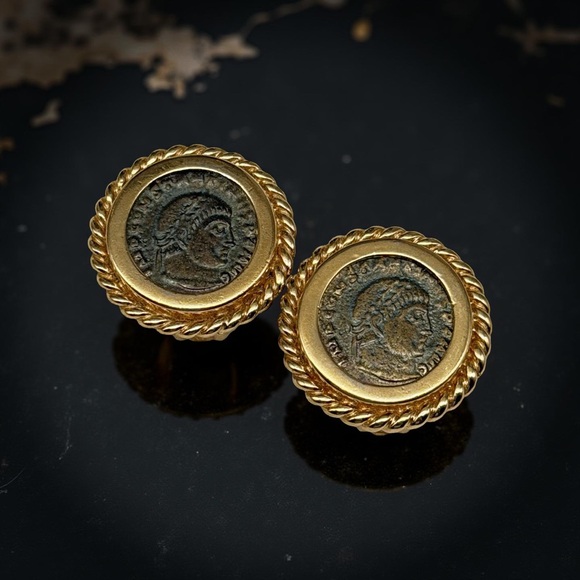 Vintage CINER Roman Revival Coin Clip-On Earrings – Gold Tone, Signed, 1” - Picture 16 of 16